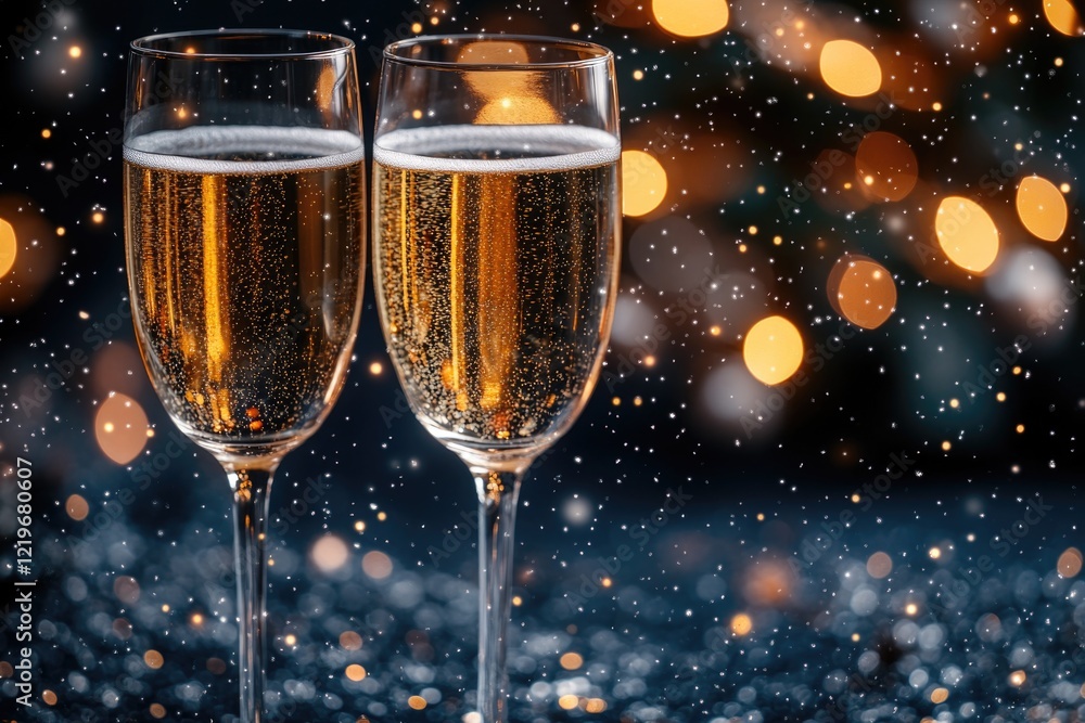 Poster a pair of empty glasses of champagne sitting side by side on a table or counter