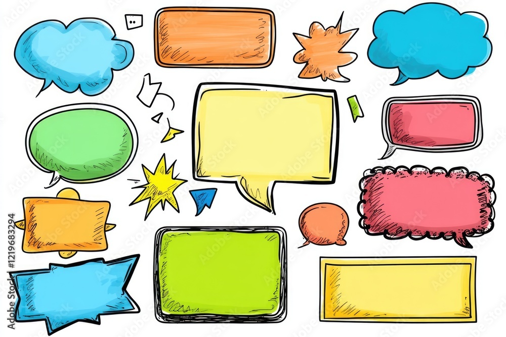 Poster a set of colorful speech bubbles with various backgrounds and shapes