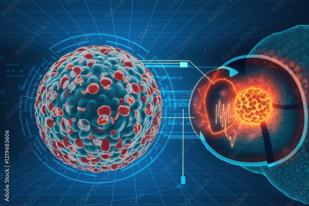 Poster cellular structure: microscopic visualization of a virus entering a cell