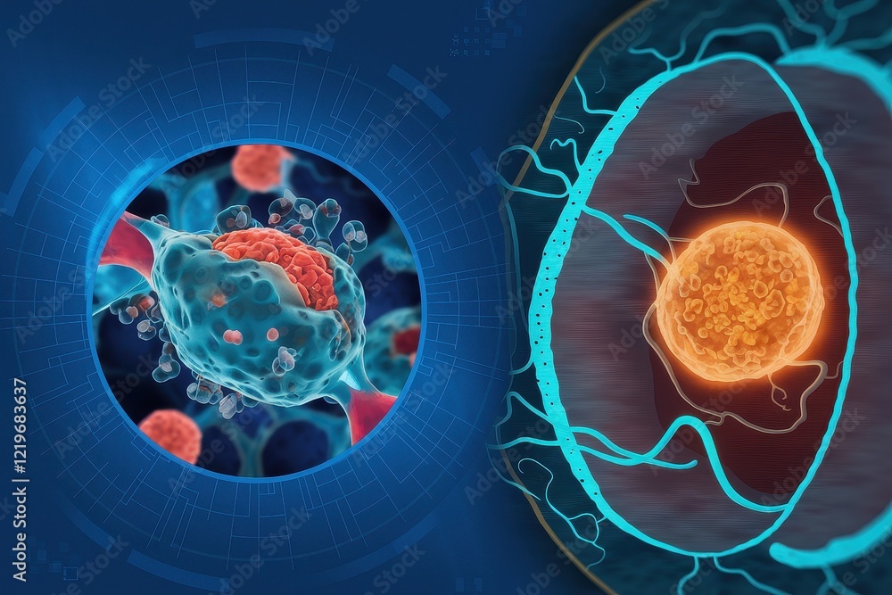 Poster cellular biology: microscopic view of cell structures and processes