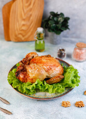 Levengi or Lavangi with Roast chicken.Azerbaijan cuisine.