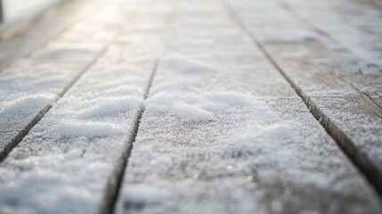 Winter's Gentle Touch: Snow-Covered Wooden Planks