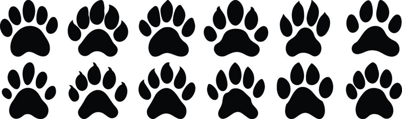 Paw silhouette set vector design big pack of animal illustration and icon