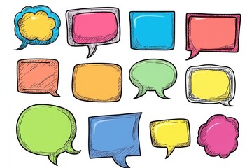 Collection of colorful speech bubbles with different fonts and styles