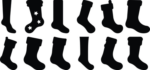 Sock silhouette set vector design big pack of santa illustration and icon