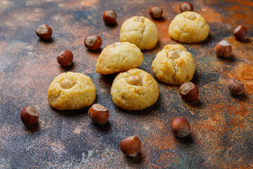 Delicious homemade hazelnut round cookies.