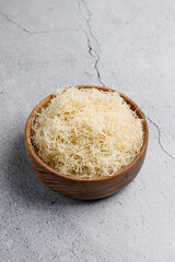 Homemade uncooked kataifi or kadaifi dough.