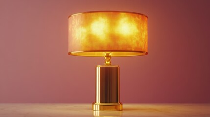 Gold lamp illuminates room; soft light; interior design