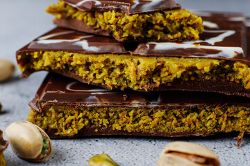Dubai chocolate bar with pistachio paste and kadaif dough