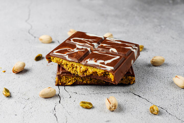 Dubai chocolate bar with pistachio paste and kadaif dough