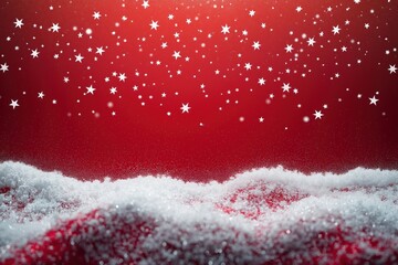 Red Christmas background with falling white stars, snow. Festive winter design. Ideal for holiday themes. Sparkling design element. Abstract digital art. Perfect for Christmas cards website
