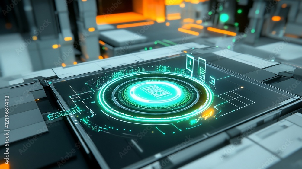 Poster futuristic tech interface: digital innovation and cybernetic screen display