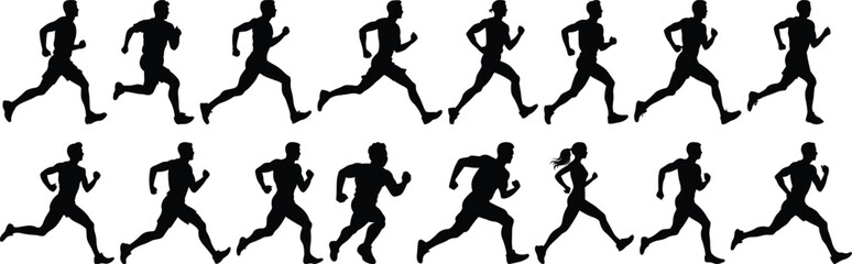 Runner silhouettes set, sport pack of vector silhouette design, isolated background