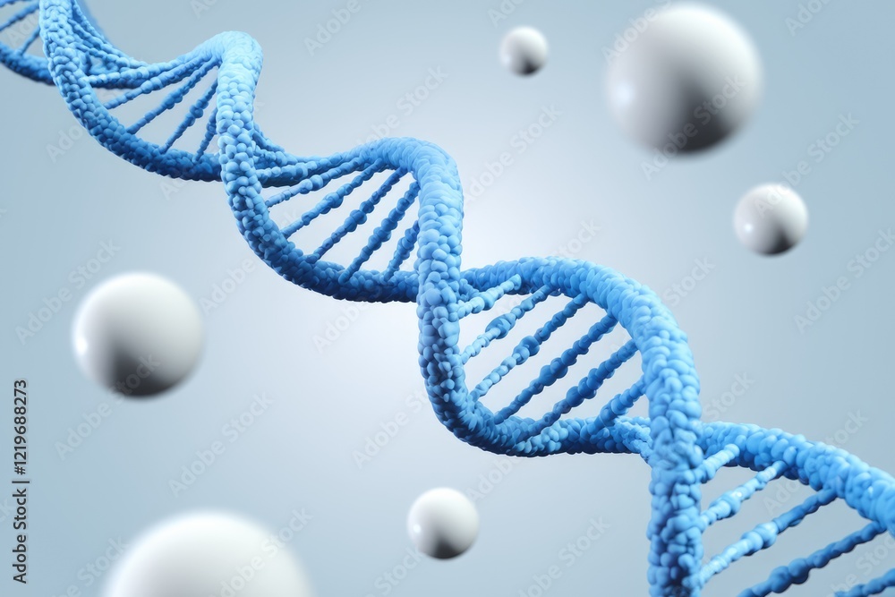 Poster 3D rendering of a DNA double helix, showcasing its intricate structure and genetic code.