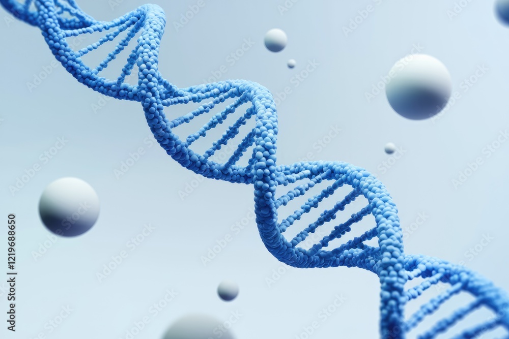 Poster a 3d rendering of a dna double helix, a complex molecule carrying genetic information.