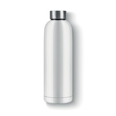 Vector Realistic 3D Blank Glossy Reusable Water Bottle with Steel Bung Closeup Isolated. Design Template of Packaging Mockup. Front View