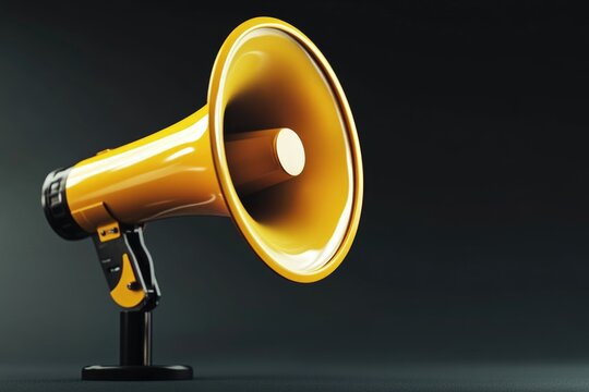 A loudspeaker with yellow and black design on a dark background, suitable for sports or music events