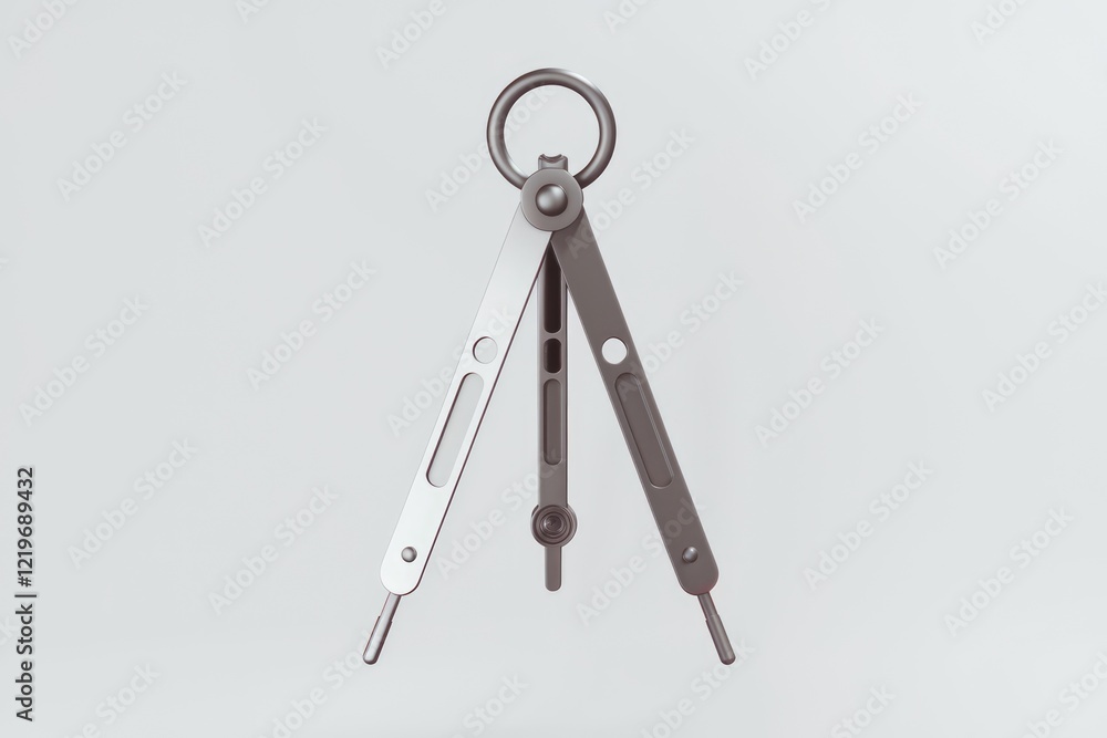 Poster a metallic drawing compass, precision instrument for geometric constructions and measurements.