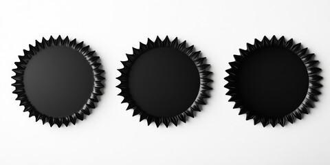 Fototapeta premium A collection of three small black mirrors placed on a white wall, providing a simple and minimalist setup