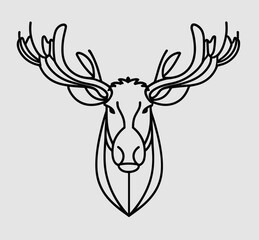 Fototapeta premium Moose head icon in black outline, wildlife and nature concept on gray background