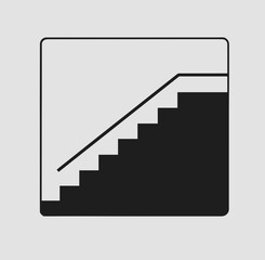 Obraz premium Staircase icon in black and white, minimalist design with railing on gray background
