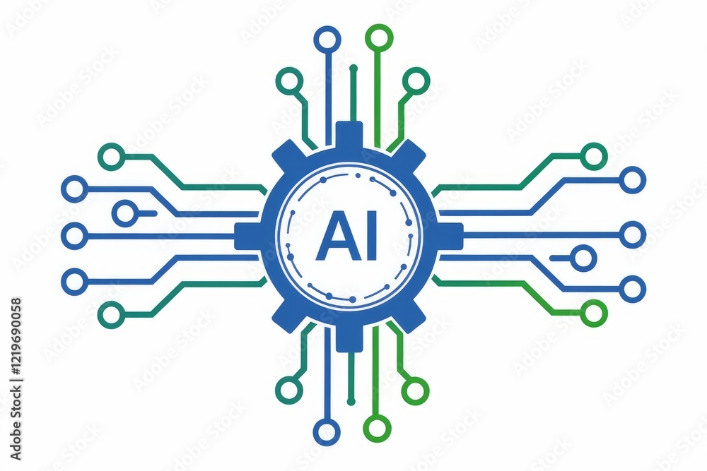 Aufkleber ai technology represented by a gear with circuit connections, symbolizing intelligence and innovatio