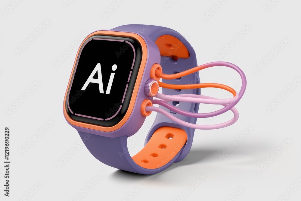 Poster AI-powered smartwatch with vibrant colors and multiple data streams.