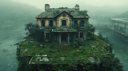 Fototapeta premium Wealthy post industrial family living in luxury contrasted with a struggling industrial worker laboring to provide for their family