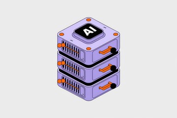 Isometric illustration of a stacked AI server, representing powerful artificial intelligence processing and data storage.