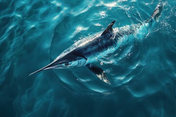 Naklejka premium Here's a 10-word description of the image: Oceanic swordfish swims,