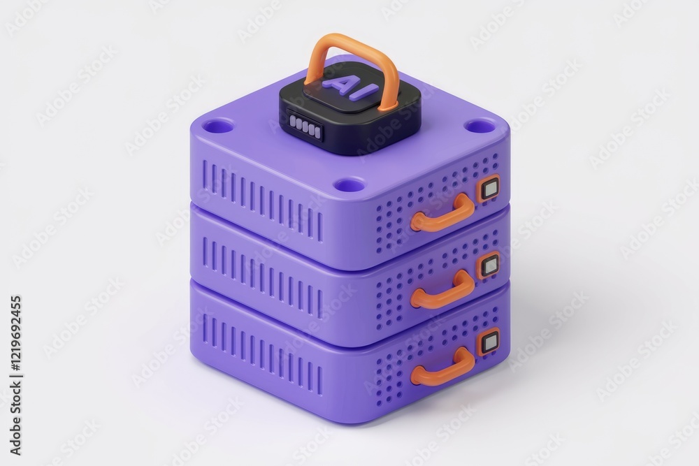 Poster AI powered server stacks, signifying intelligent data processing and storage.