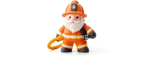 whimsical cute gnome cartoon doll isolate pastel Playful firefighter gnome figurine in detail. cozy gnome