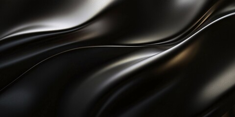 Fototapeta premium Glossy Black Flowing Texture Background featuring glossy, flowing curves with soft highlights and intricate textures