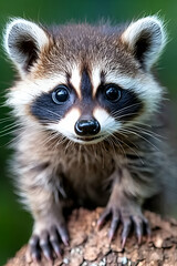 Adorable Baby Raccoon Kit Close Up Portrait