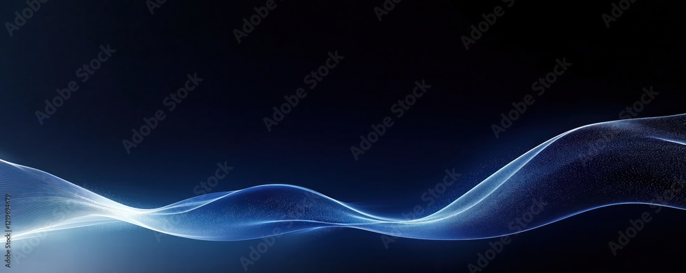 Poster abstract dark blue gradient background shows smooth light effect curve. dynamic wave-like pattern wi