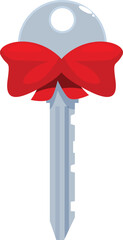 Key with red bow symbolizing a special gift, perfect for real estate or congratulatory concepts