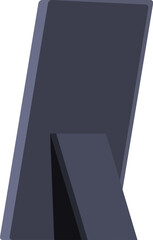 Modern digital photo frame standing on white background, displaying back side