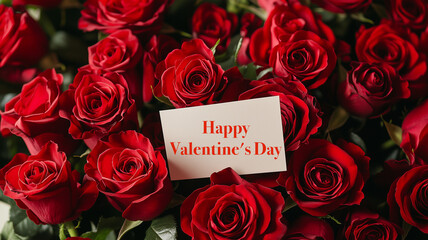 Close up bouquet of roses with Valentine's day card