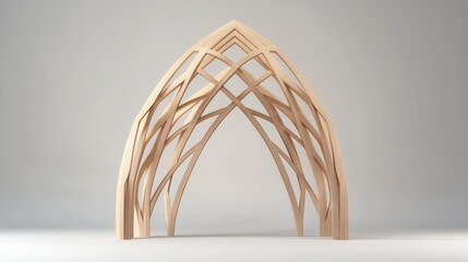 Abstract Wooden Arch Structure Intricate Lattice Design Modern Architecture 3D Render