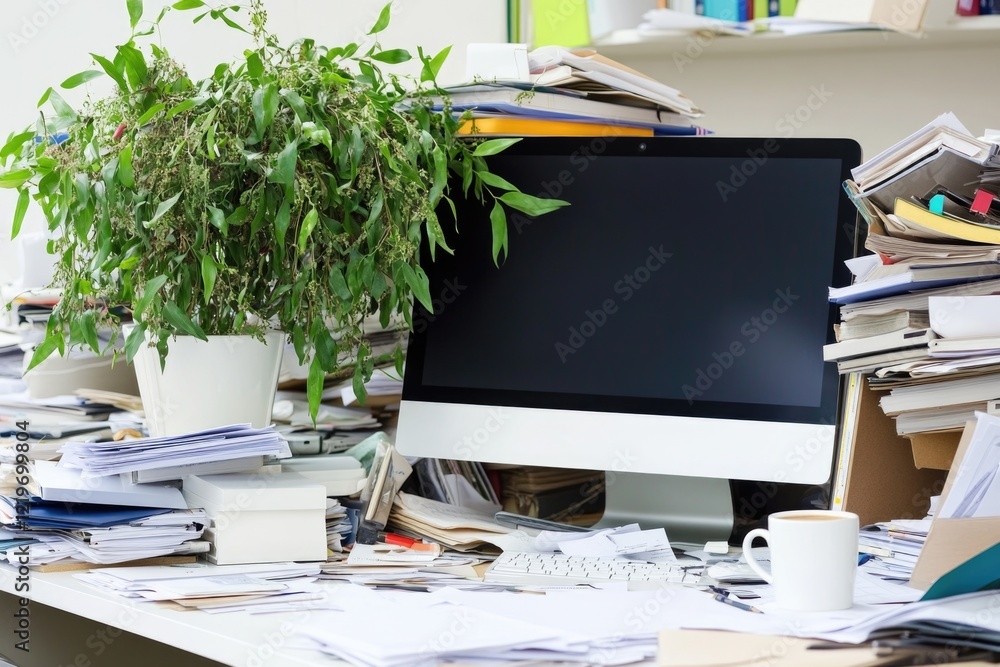 Poster a computer monitor sitting on a desk