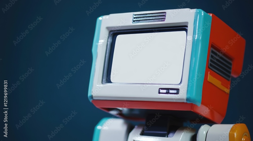 Poster a small toy robot with a white display screen on its head