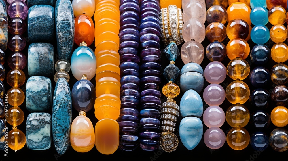 Poster vibrant collection of handcrafted beads in a dazzling display of colors. generative ai