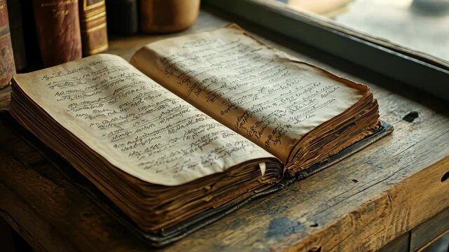 Antique journal pages in natural light reveal handwritten history in sequence