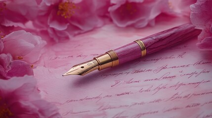 Pink pen with pink flowers.