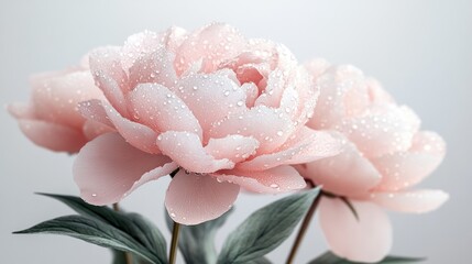 Fototapeta premium Pink peony blossoms, water drops.