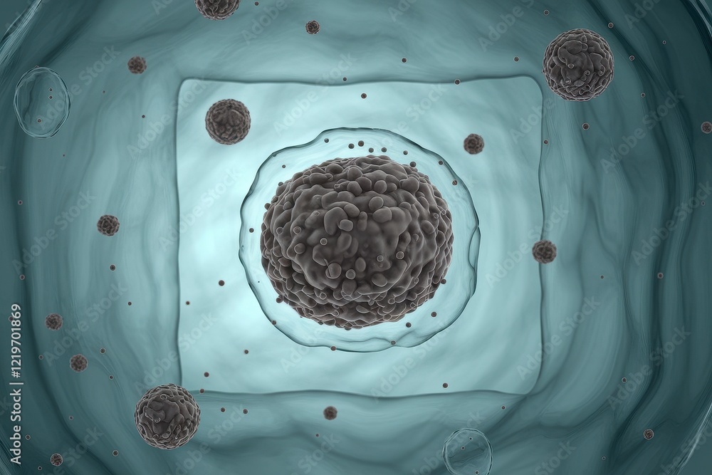 Poster microscopic cell view: a 3d render of cellular structures