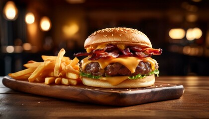 burger and fries background 