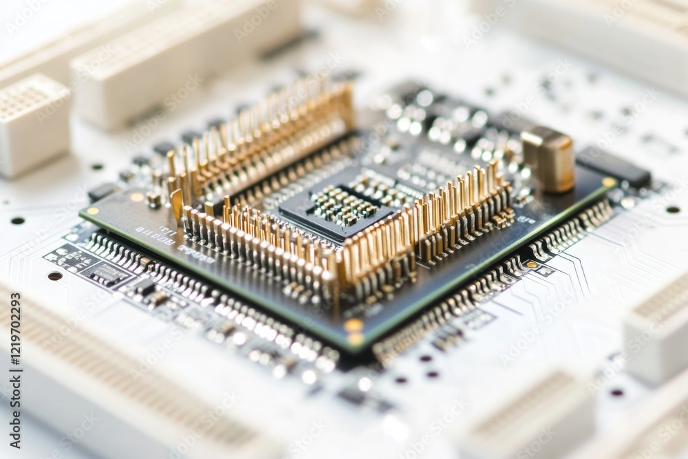Poster high-quality image of a computer motherboard with various components visible