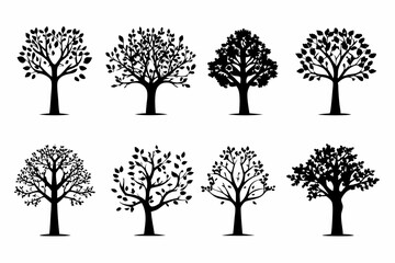 set of trees silhouettes vector illustration on white background