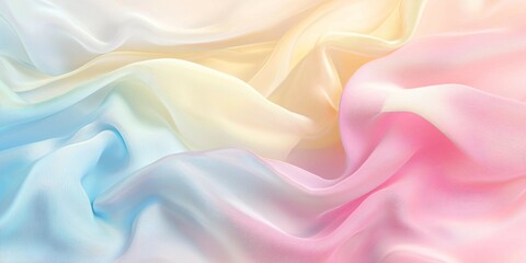 Obraz premium Soft Pastel Pink, Blue, and Yellow Fabric Background with flowing fabric textures
